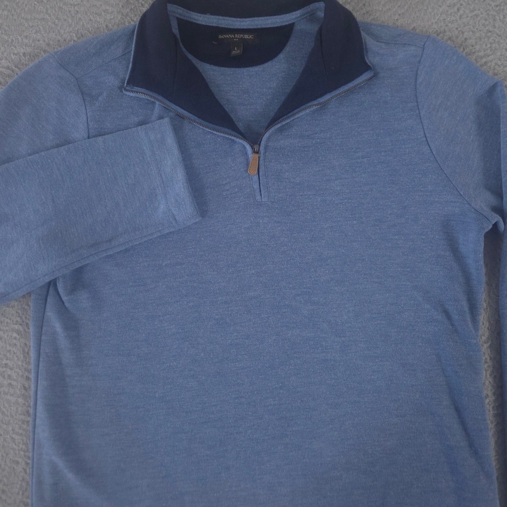 Banana Republic Pullover Mens L Blue Brushed Half-Zip Heathered Long Sleeve
